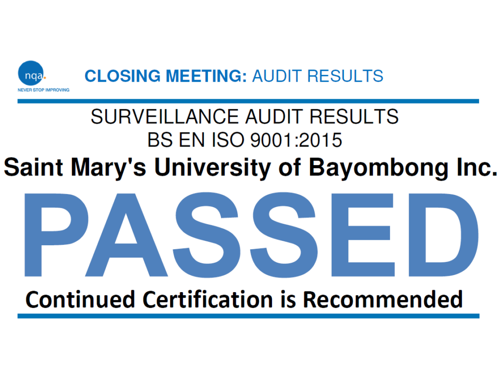 Saint Mary’s University maintains ISO Certification after successful 1st Surveillance Audit